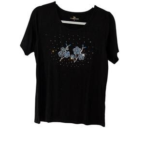 PRINCESS CRUISES Black With Blue Silver Embellishments Top Small